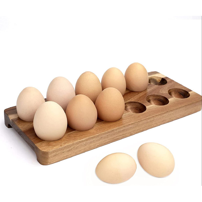 Prep & Savour Rustic Wooden Egg Holder, Wood Egg Tray, 12 Egg Rack For